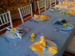 Blue and Yellow Rubber Duckie Baby Shower Table Setting with Daisies