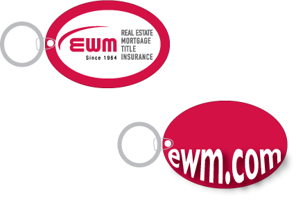 ewm.com key tag, 2-sided logo on 1 side, website on the other